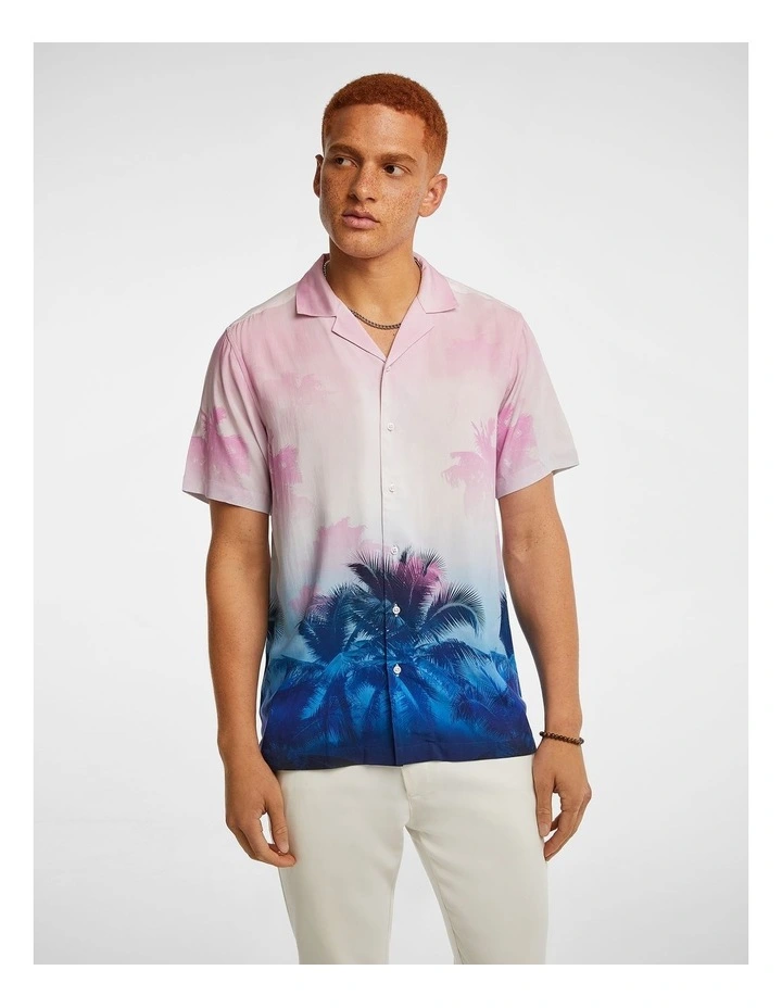 Bahama Abstract Palm Shirt in Pink