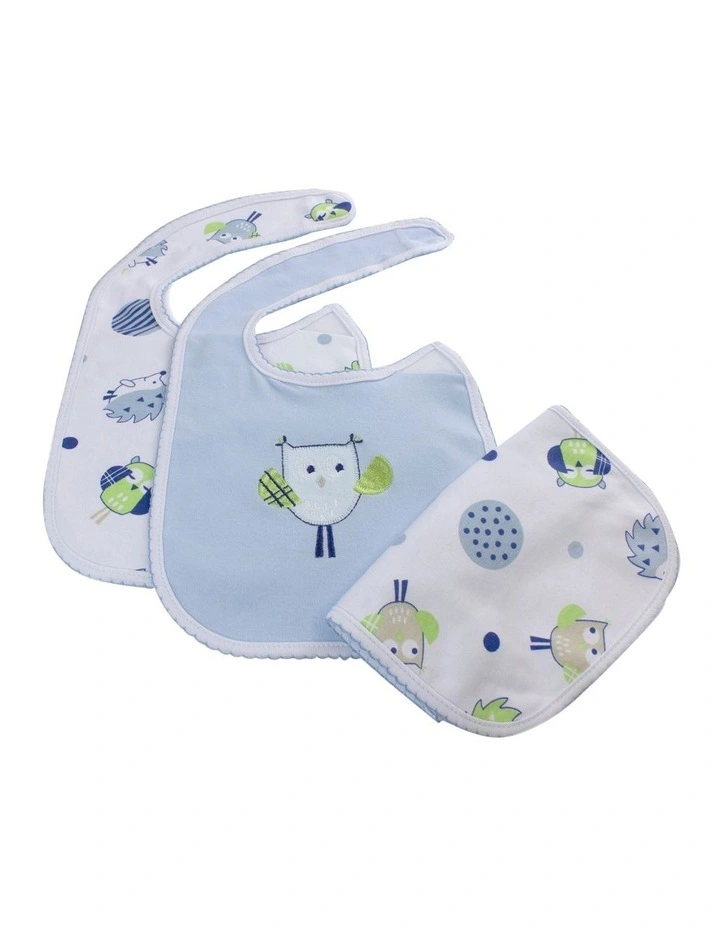 Boy Owl Blue Bib Box 3 Pack