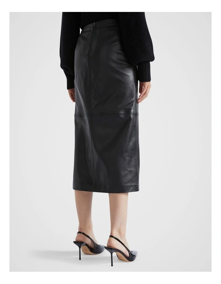 Leather Midi Pencil Skirt in Black
