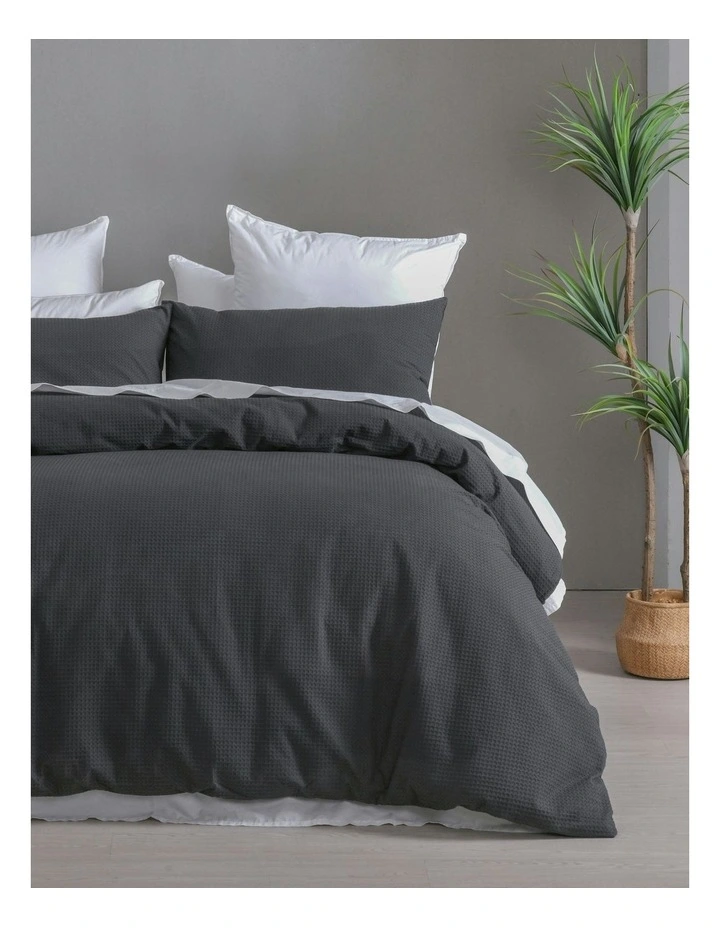 Cotton Rich Waffle Quilt Cover Set in Charcoal