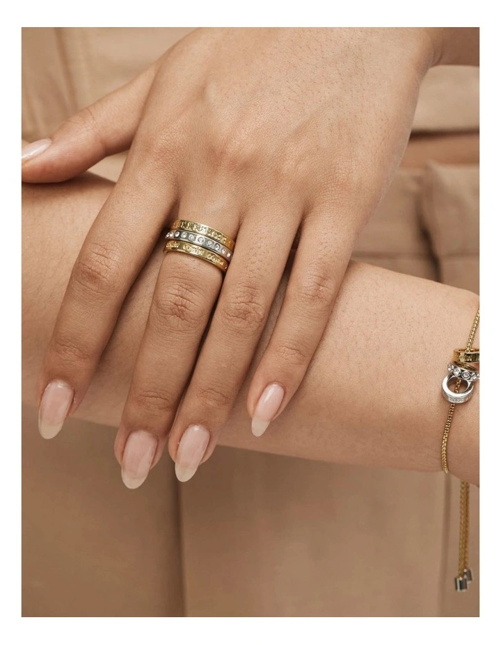 Halo Ring Stack in Gold Silver