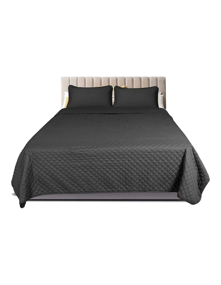 Bedspread Coverlet Set Soft Pillowcases Quilted Blanket in Dark Grey