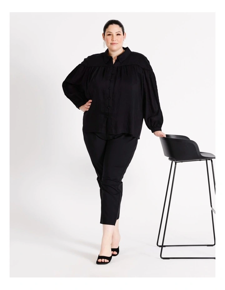 Pintuck Detail Long Sleeve Shirt in Black