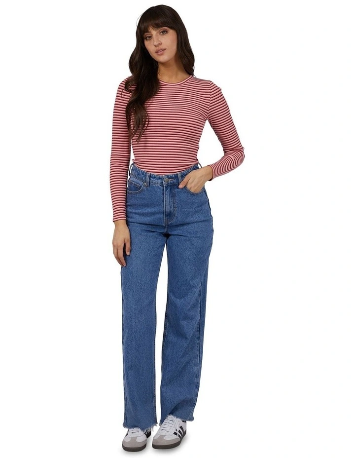 Eve Rib Stripe Long Sleeve Tee in Pink