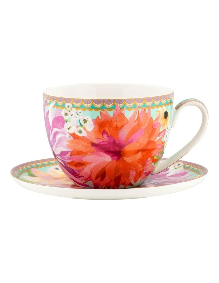 Teas & C's Dahlia Daze Breakfast Cup And Saucer 480ml Gift Boxed in Multi