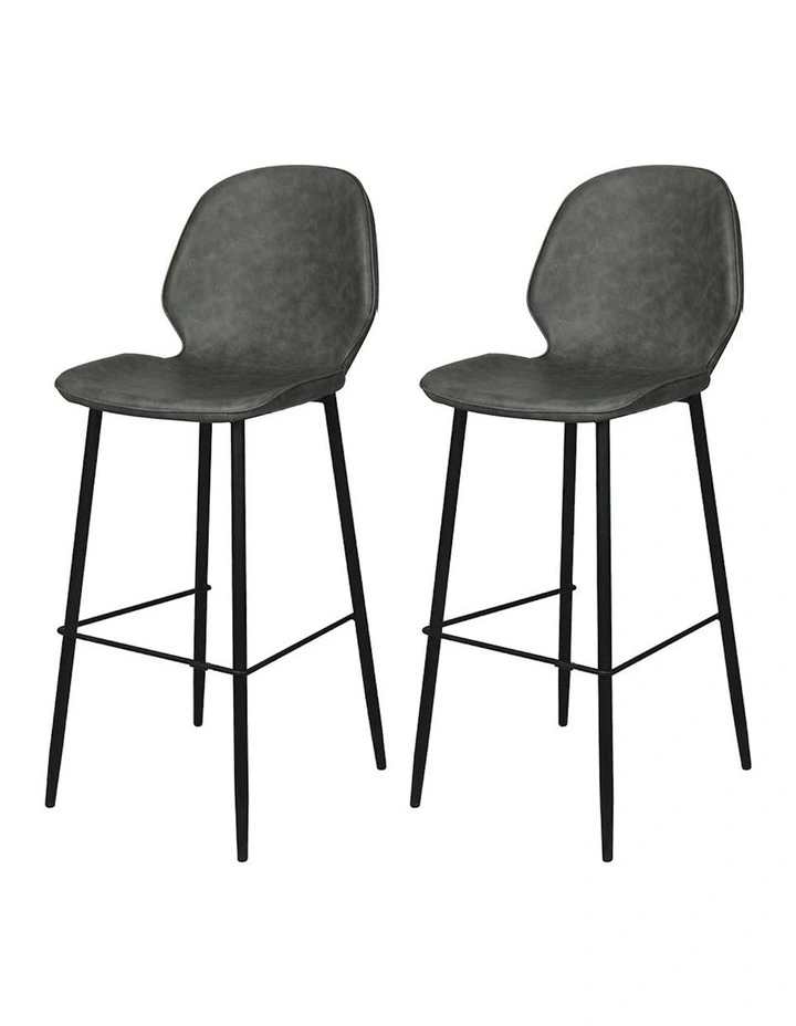 PU Leather Padded Counter Chair x2 in Grey