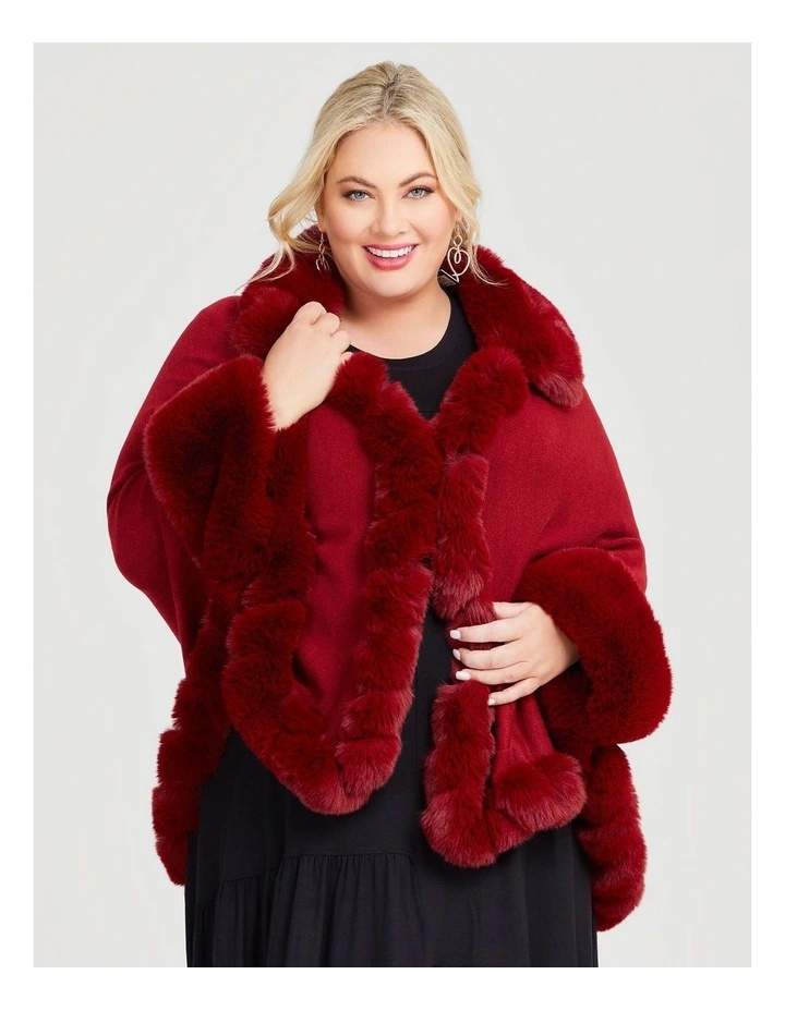 Fur Trim Evening Cape in Red