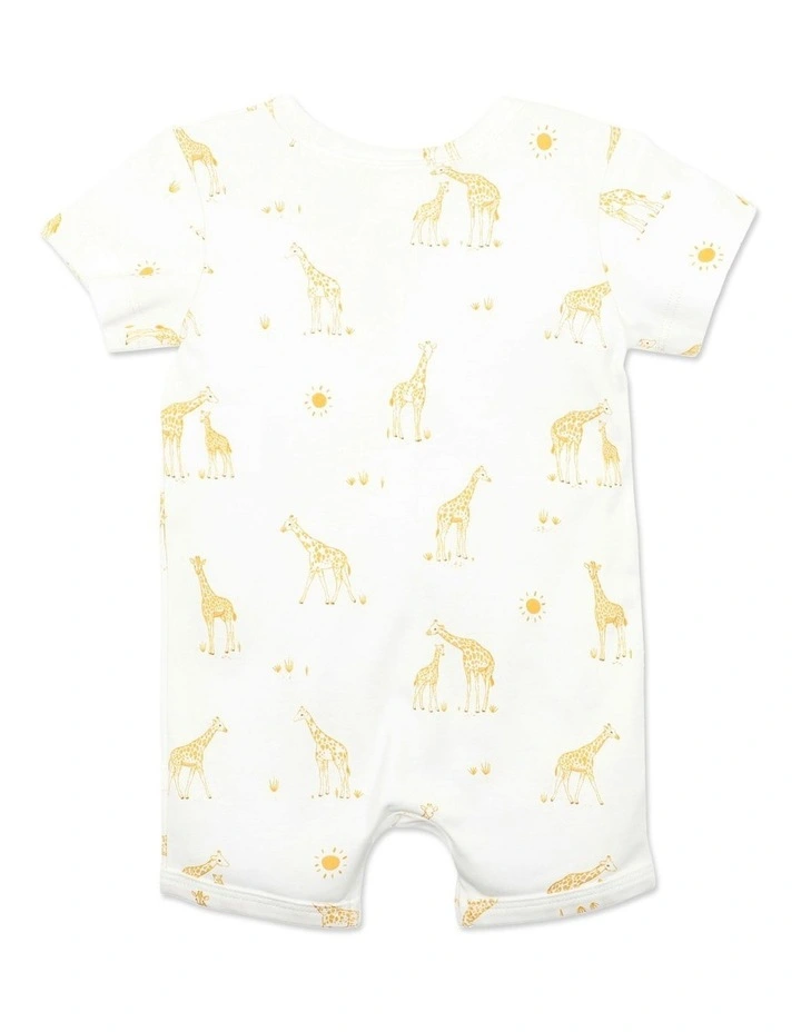 Organic Short Sleeve Romper in Giraffe Print