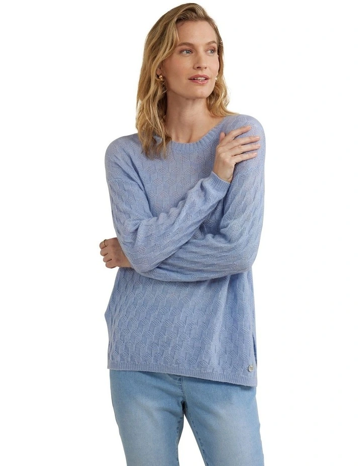 Diamond Knit Jumper in Sky Blue