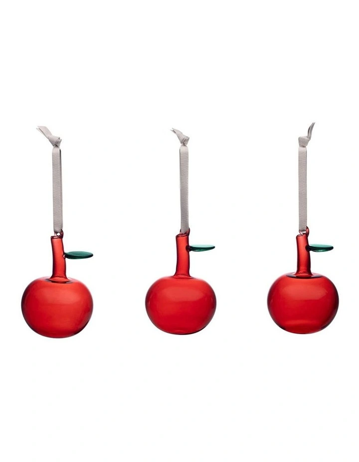 Oiva Toikka Glass Apple Set of 3 in Red