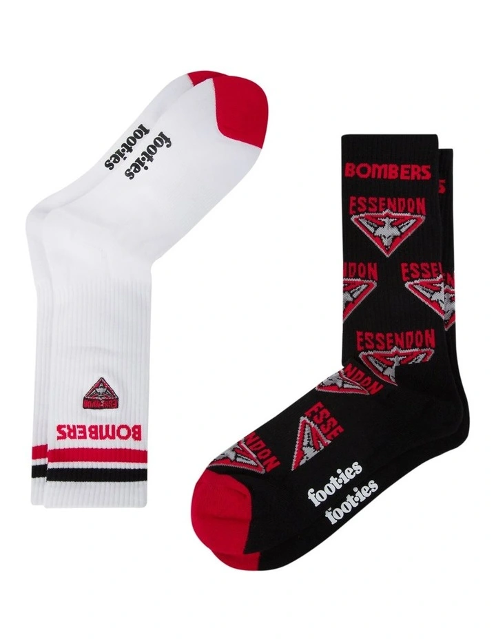 Essendon Mascot Sports Crew Socks 2 Pack in Multi