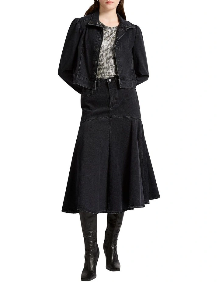 Jay Denim Midi Skirt in Washed Black