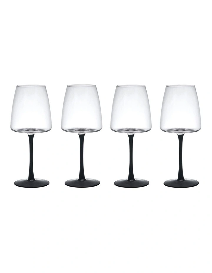 Palermo White Wine Glass 4 Piece Set in Clear/Black