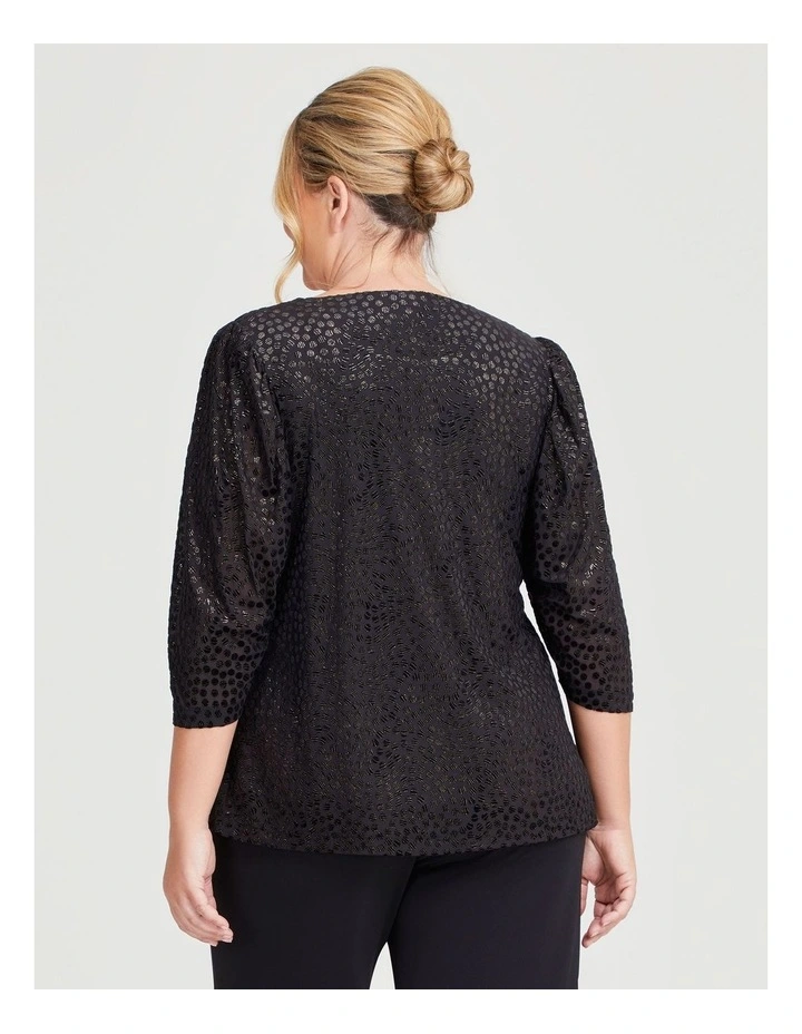 Velvet Spot Puff Sleeve Top in Black/Gold