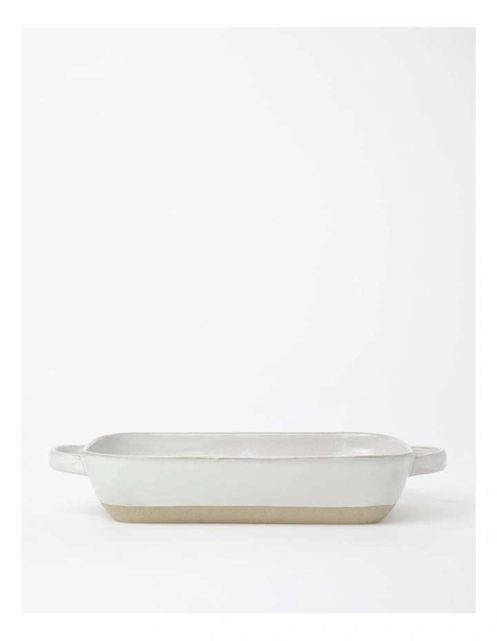Esperance Wiped Edge Rectangular Baker 43x23x7cm in White/Sand