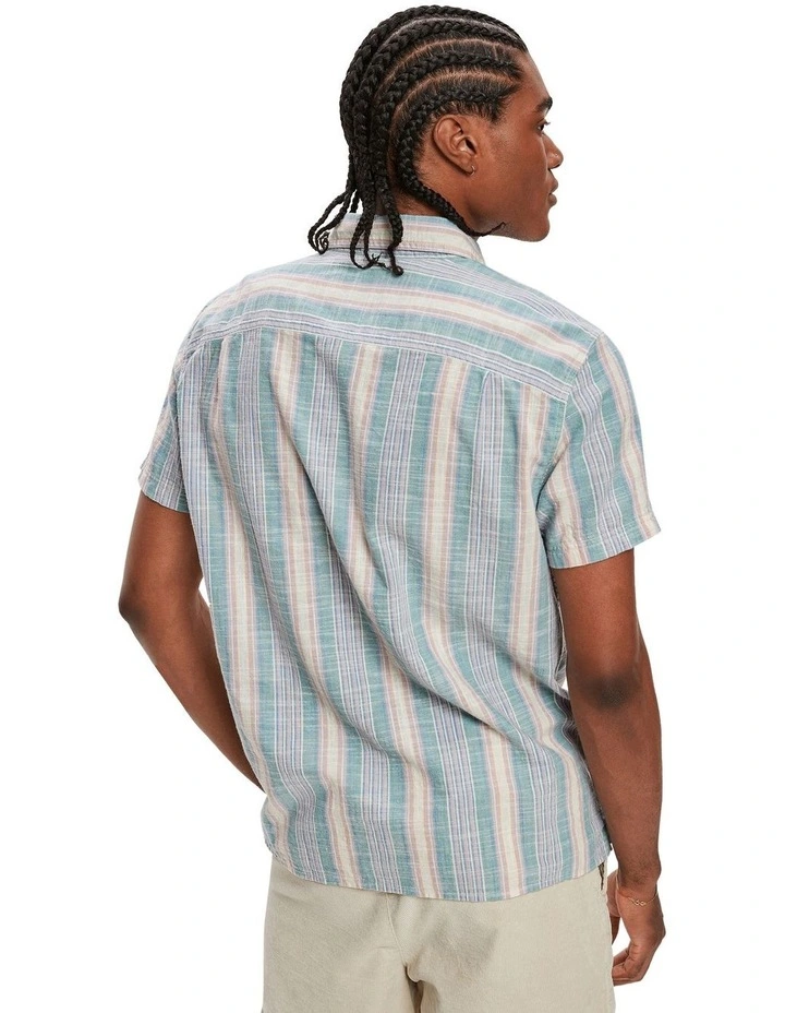 Striped Button-Up Resort Shirt in Cerulean Blue