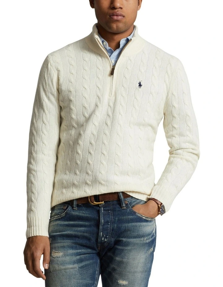 Cable-Knit Wool-Cashmere Sweater in Natural