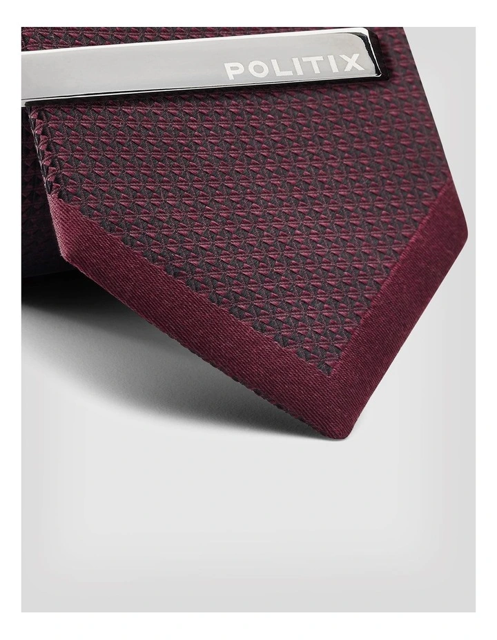 Silk Texture Panel Tie Tie Pin in Burgundy