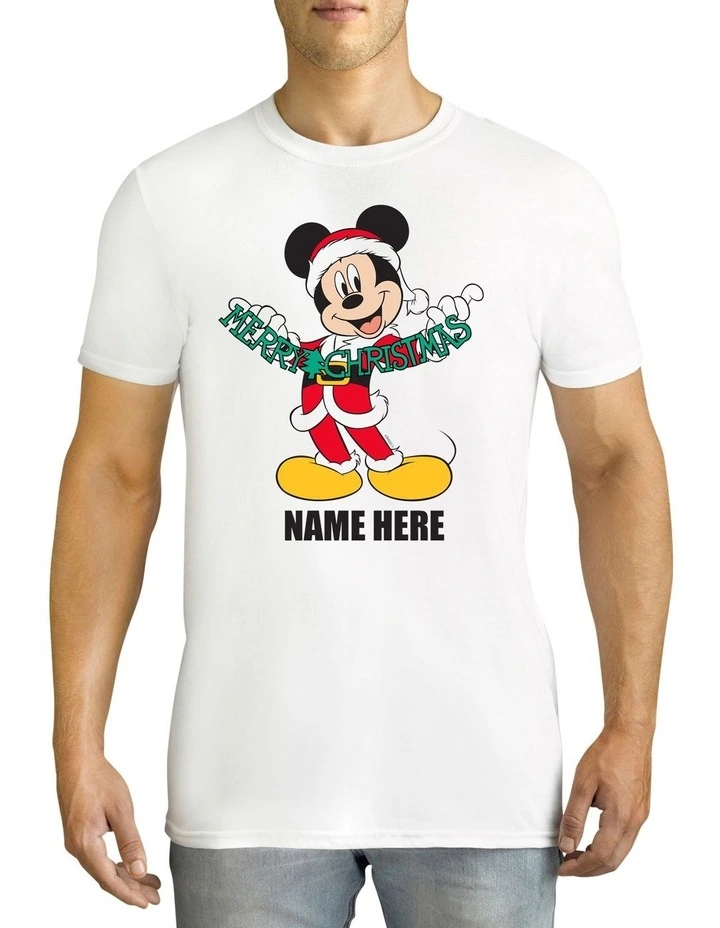 Twidla Men's Mickey Mouse Xmas Personalised Cotton T-Shirt