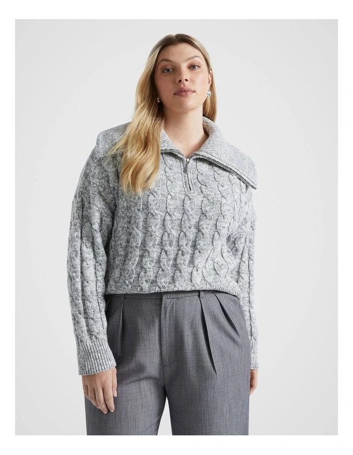 Cotton Blend Twist Cable Knit in Wolf Marle