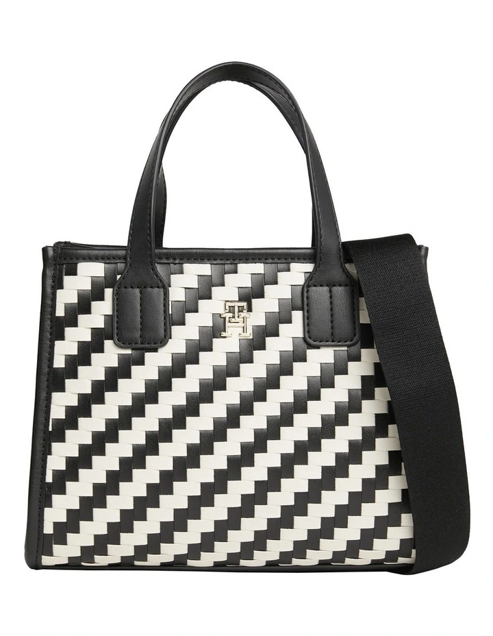City Small Woven Tote Bag in Black/Calico