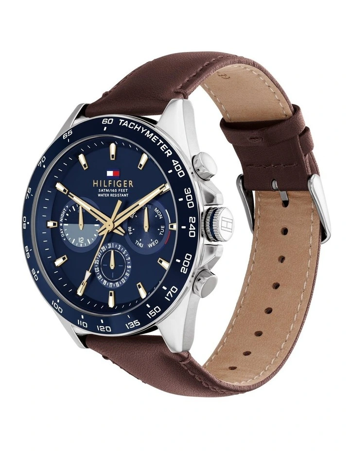 Owen Leather Watch in Brown/Blue