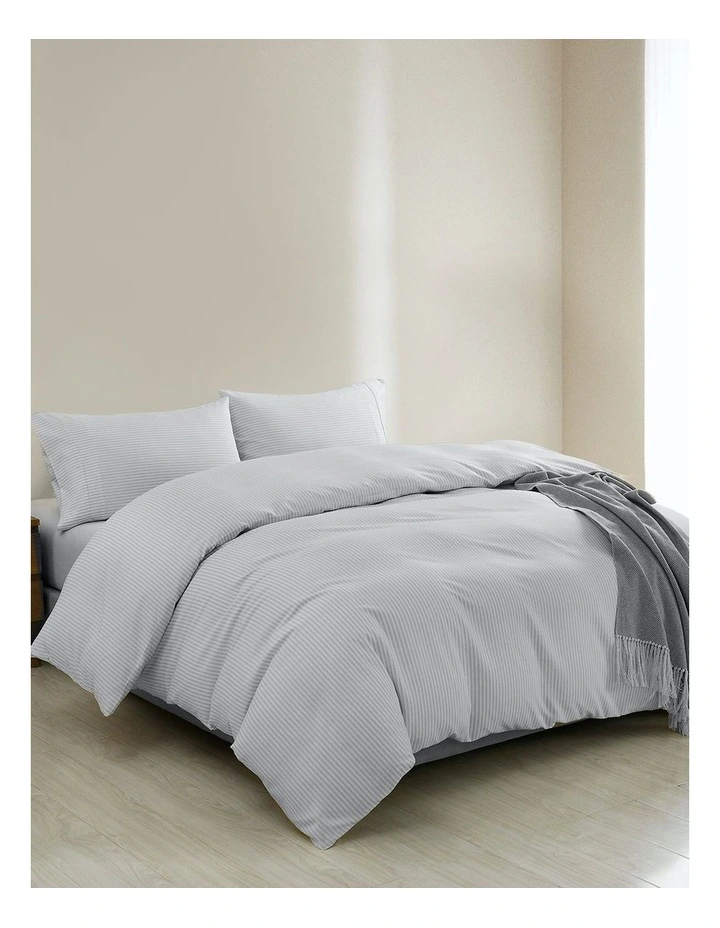 Luxury Striped Linen Queen Quilt Cover Set in Grey