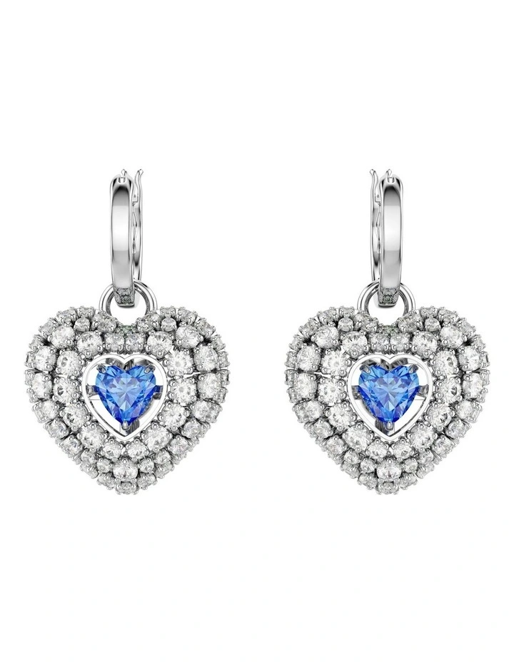 Hyperbola Heart Rhodium Plated Drop Earrings in Blue