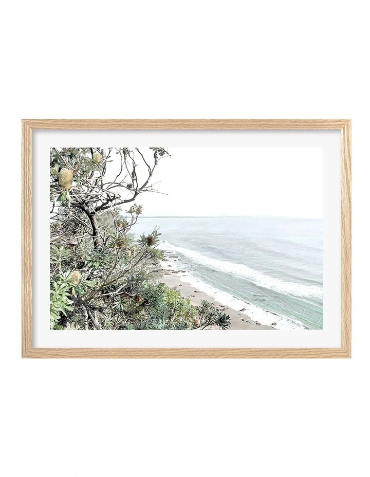 Australia Made Wategos Banksia View Art Print A3 in Natural Frame
