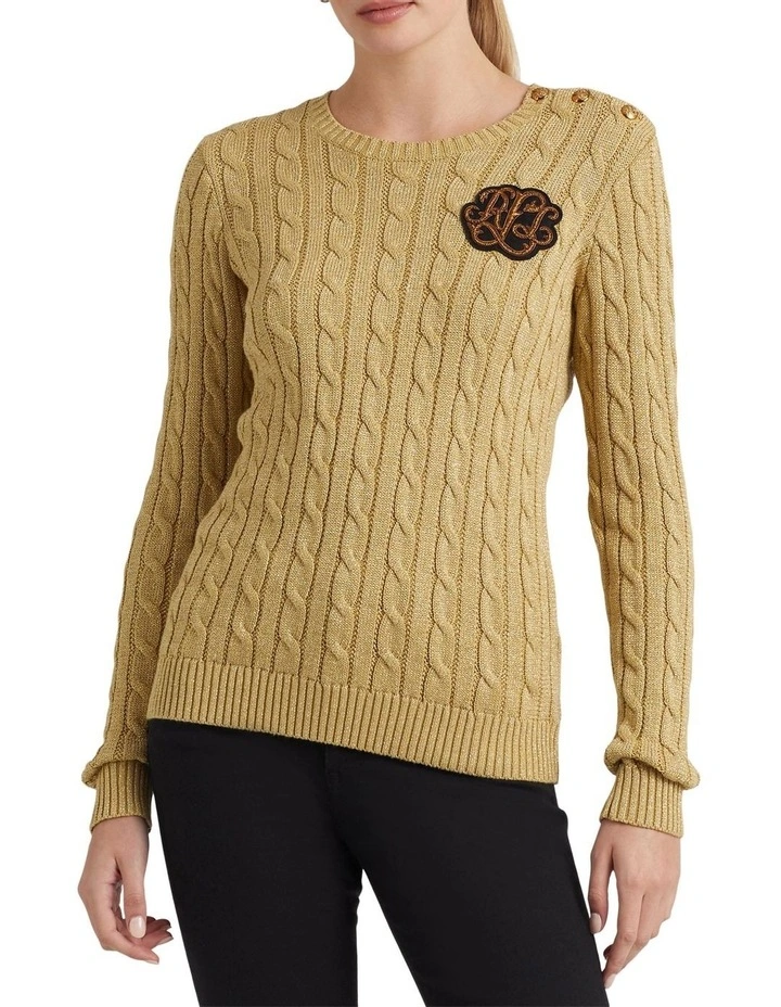 Bullion Metallic Cable-Knit Sweater in Gold