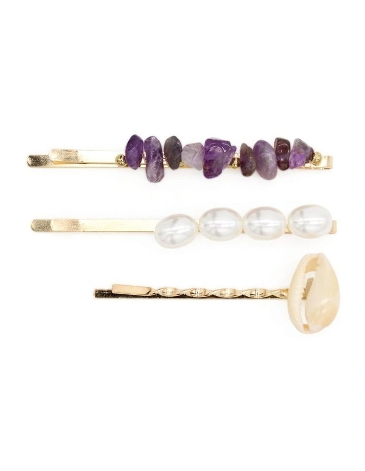 Ciello Hair Clip Set in Purple/Gold