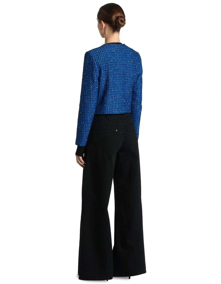 Tweed Cropped Jacket in Blue Violet