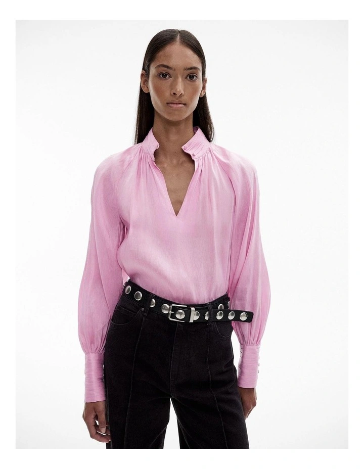 High-neck Raglan Blouse in Orchid Pink