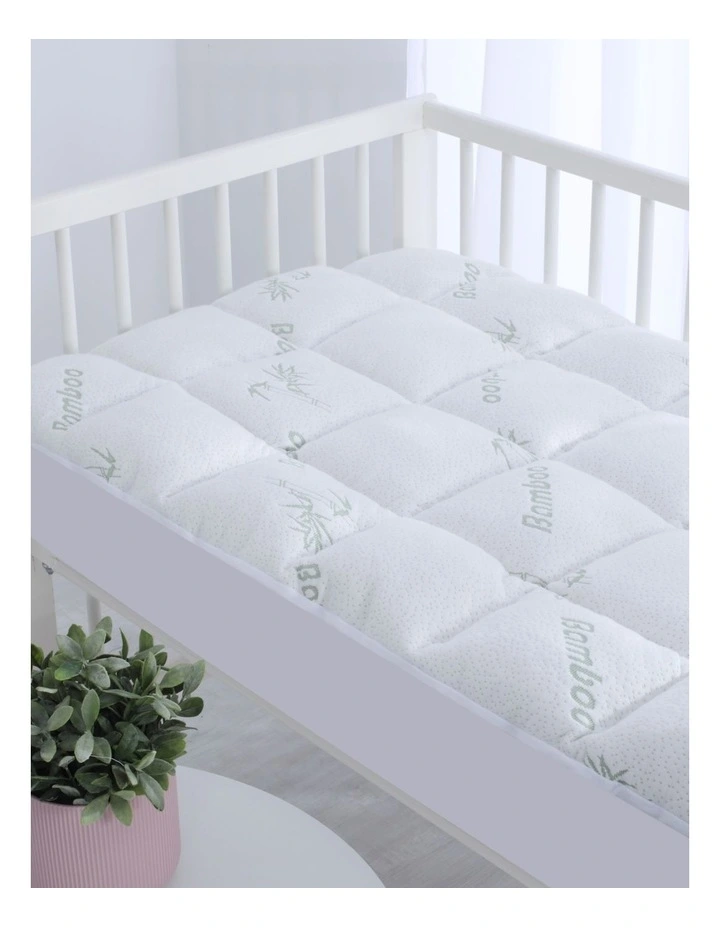 1000GSM Bamboo Covered Ball Fibre Baby Cot Mattress Topper in white