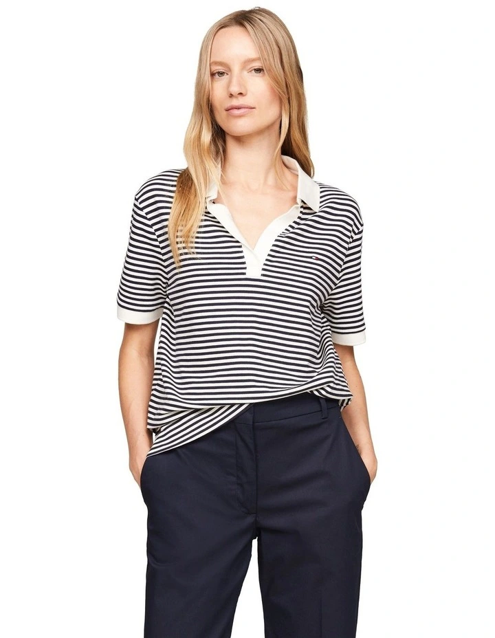 Open Placket Relaxed Polo in White