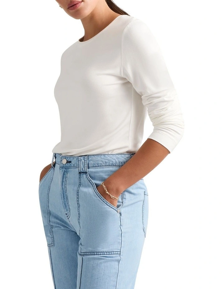 Betsy Long Sleeve Bamboo Top in White