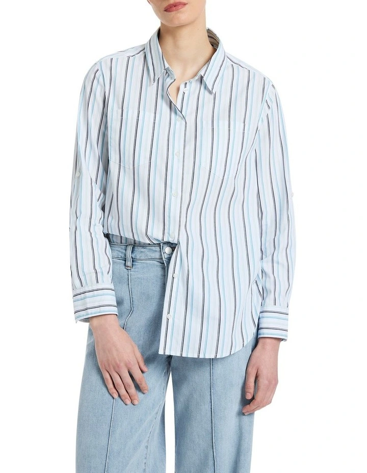 Siobhan Stripe Shirt in White/Teal