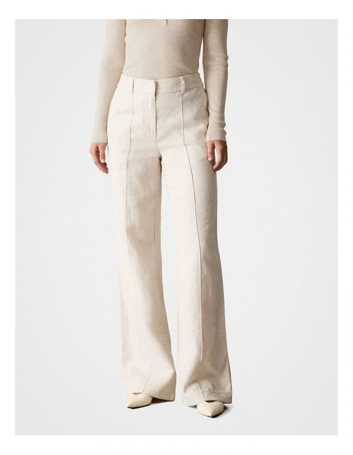 Yarn Dyed Linen Pintuck Detail Wide Leg Pant in Flax