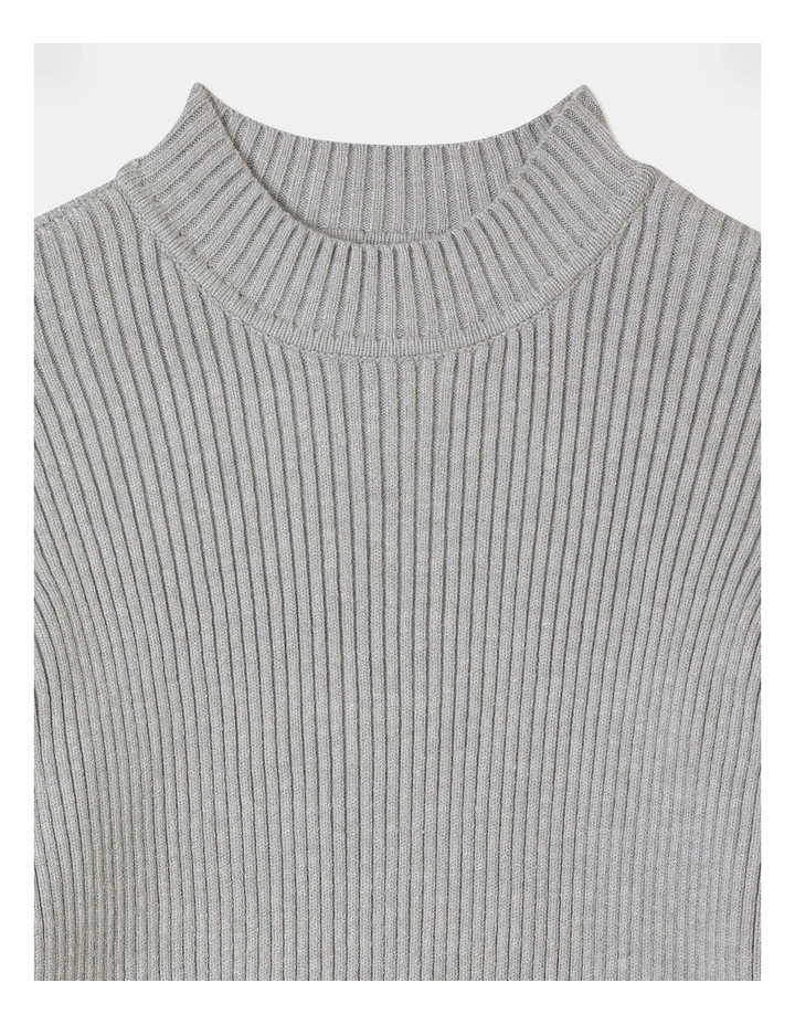 Knitted Rib Top in Grey Marle