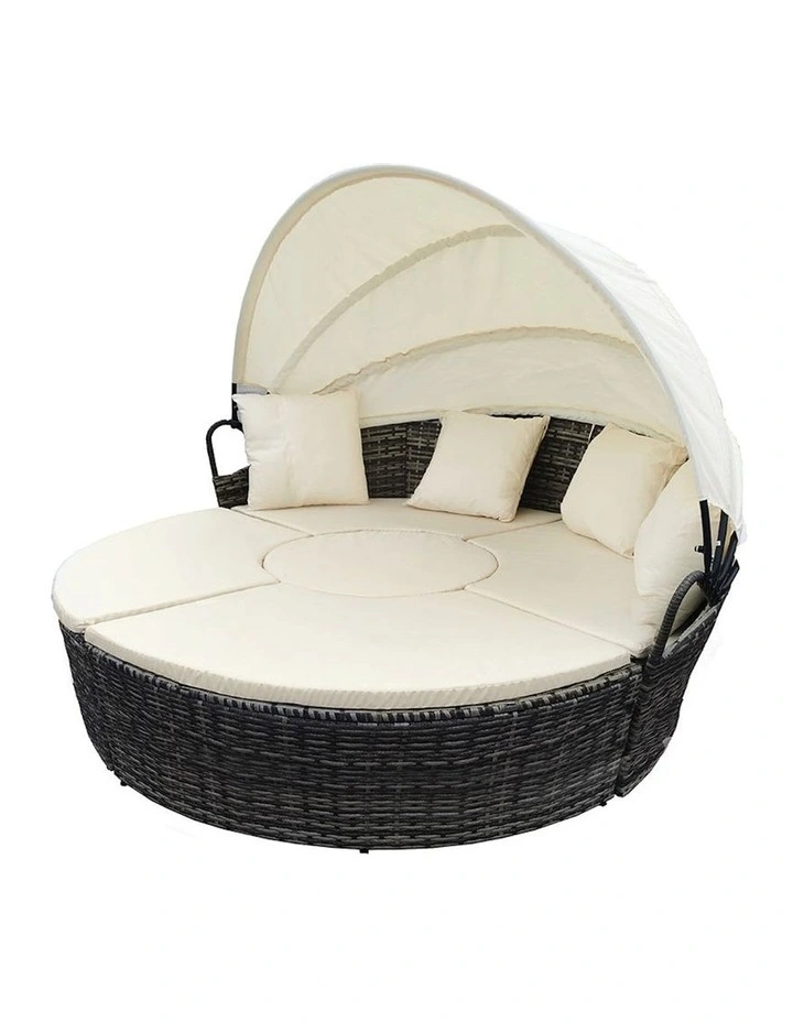 Day Outdoor Sun Lounge Furniture Wicker Bed Sofa Round 4 Pieces in Grey