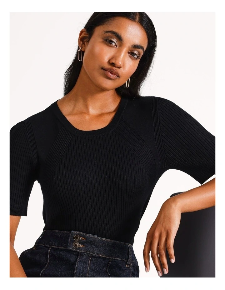 Short Sleeve Pointelle Knit in Black