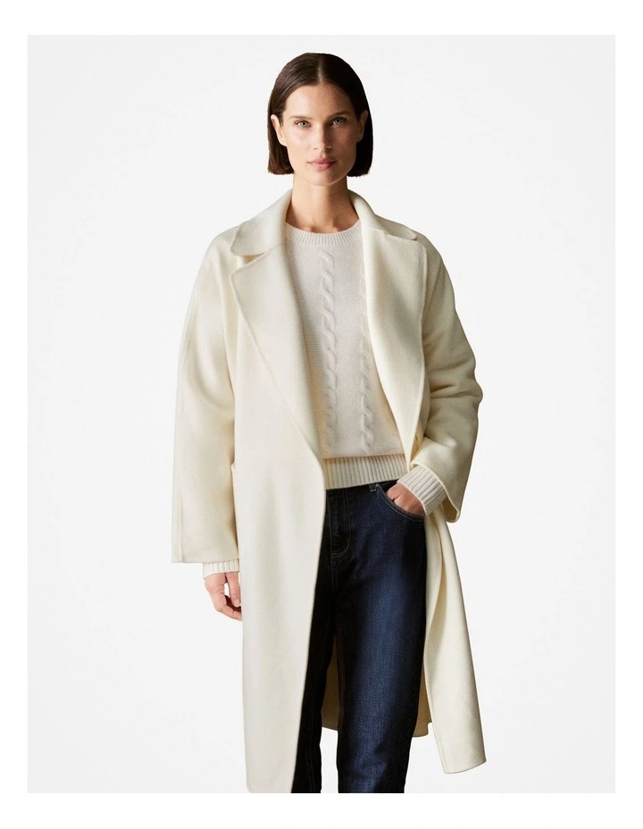 Double Faced Wool Belted Wrap Coat in Vanilla
