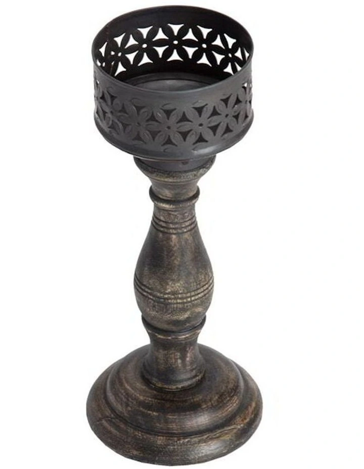 Handcrafted Long Chateau Pillar Candleholder 26cm in Black