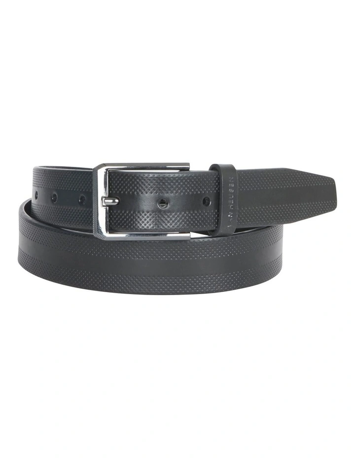 Leather Belt with Perforated Detail in Black
