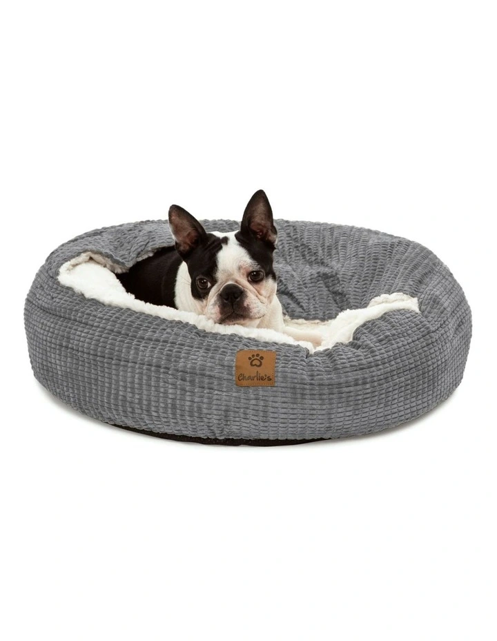Snookie Hooded Calming Dog Bed in Grey