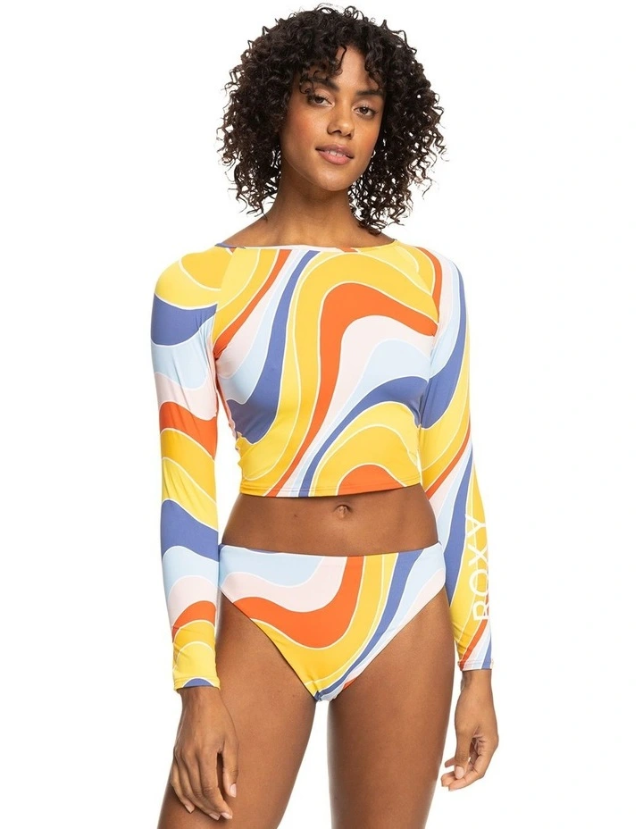 Crop Top Long Sleeve UPF 50 Rash Vest in Tiger Lily Cruz