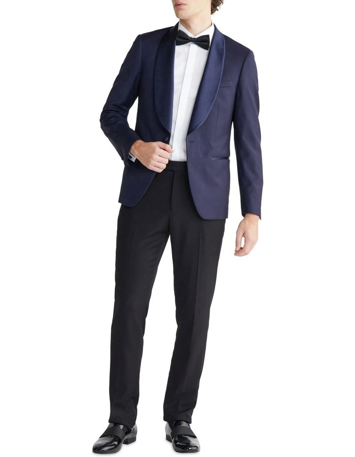 Satin Shawl Collar X Slim Blazer in Blue