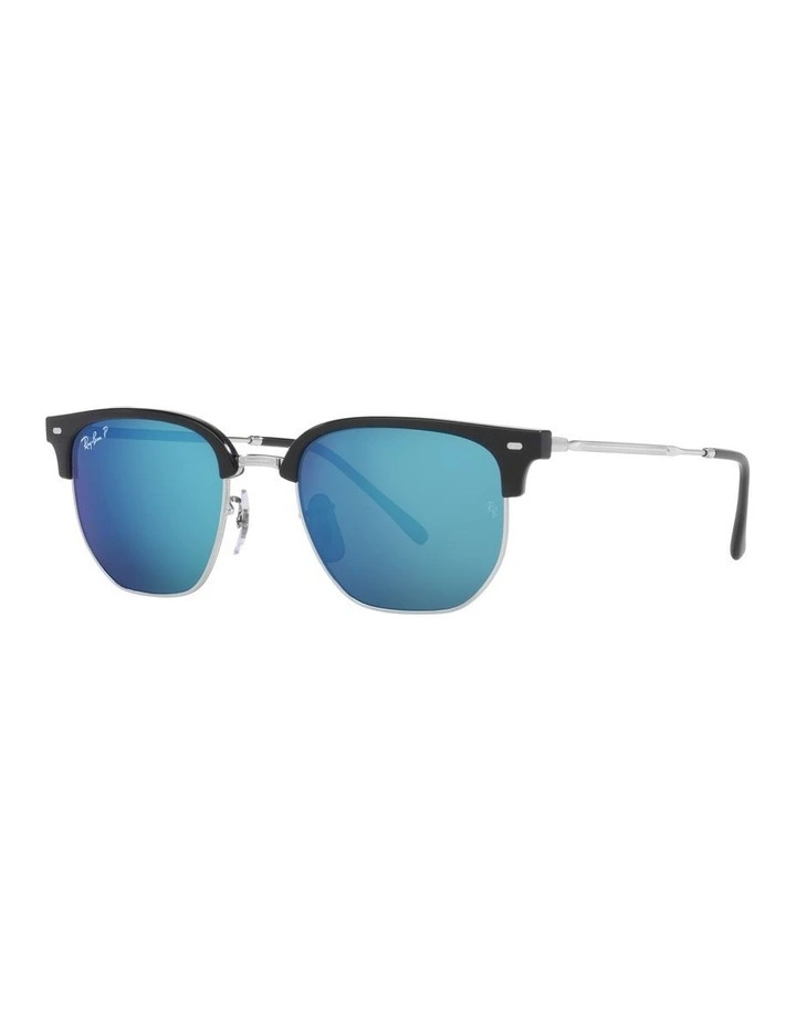 New Clubmaster Blue Polarised Sunglasses in Black On Silver