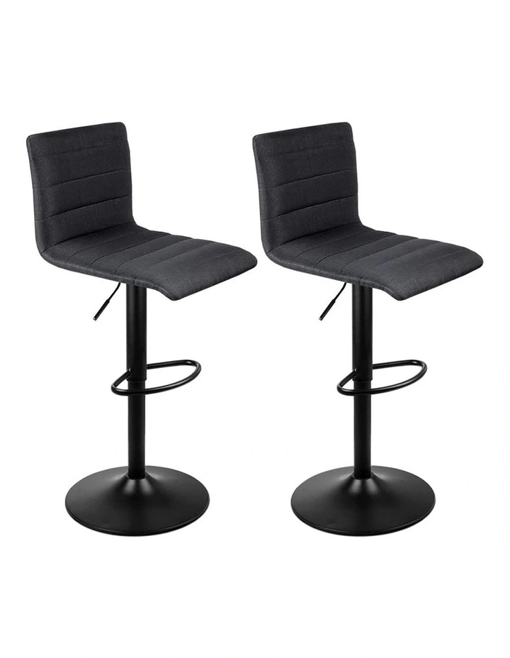 Kitchen Swivel Fabric Chair Bar Stools x2 in Black