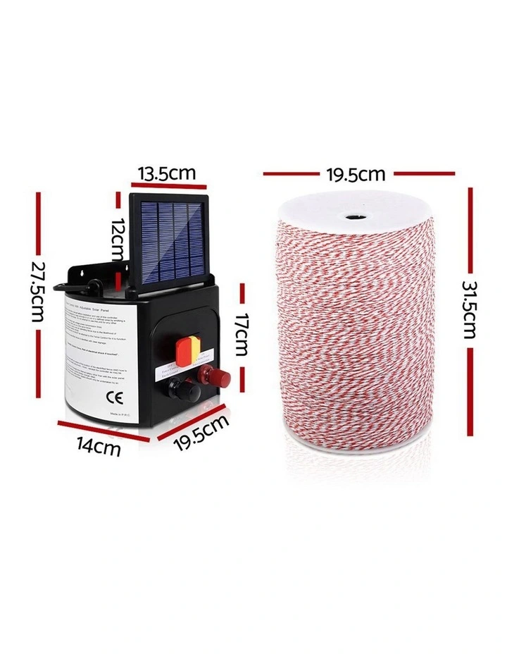 Giantz 5KM Solar Electric Fence Energiser 0.15J 2000M Poly Fencing Wire Tape
